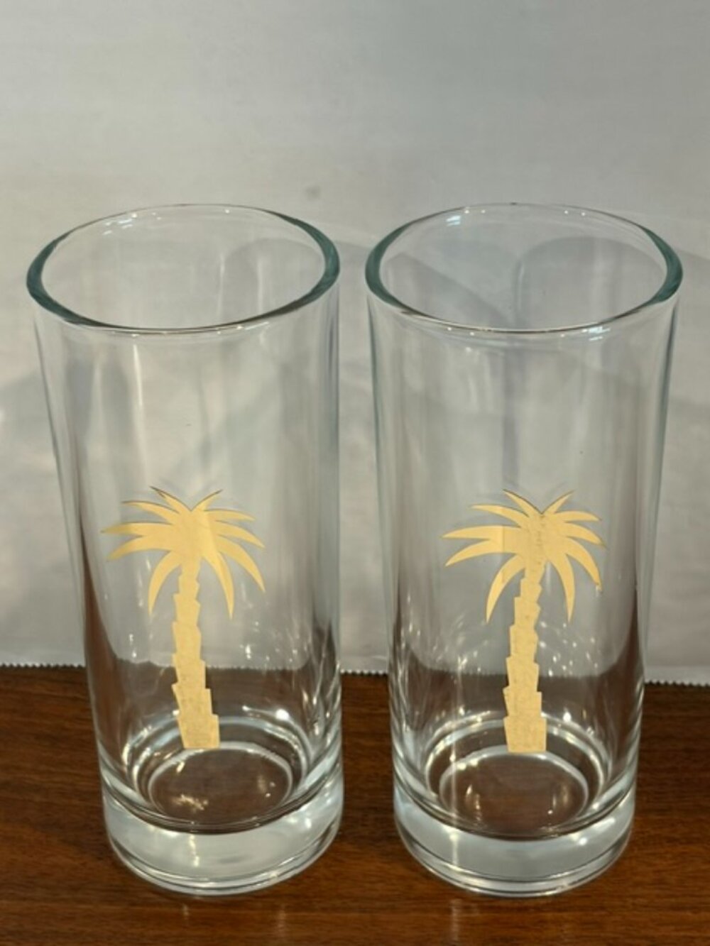 Pair Gold Palm Tree Highball Glasses